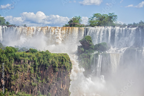 Panoramic view of Iguazu Falls on a sunny day, Misiones, Argentina