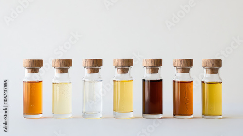 Tiny glass containers sealed at both ends, used for storing liquid beauty products that are part of a scientific skincare routine.