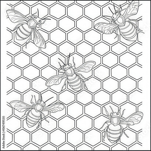 A busy beehive with bees an...