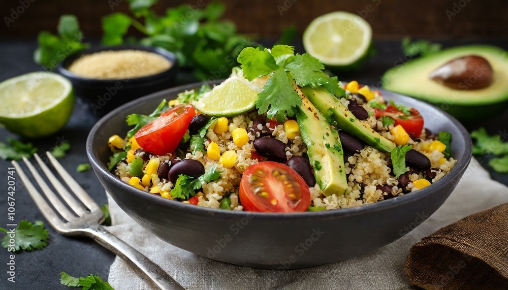This vibrant quinoa salad features black beans, corn, juicy tomatoes, creamy avocado, and a zesty cilantro lime dressing—perfectly balanced for a fresh, healthy, protein-packed, and flavorful meal. This vibrant quinoa salad features black beans, corn, juicy tomatoes, creamy avocado, and a zesty cilantro lime dressing—perfectly balanced for a fresh, healthy, protein-packed, and flavorful meal.