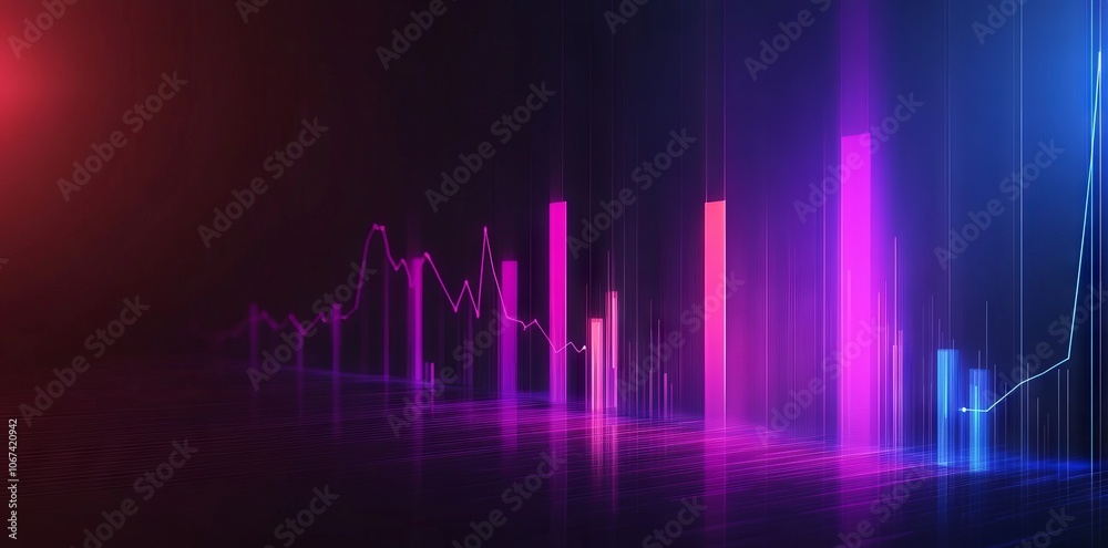 Neon financial graph illustration representing success and wealth on a dark background. AI generated illustration Neon financial graph illustration representing success and wealth on a dark background. AI generated illustration
