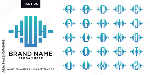 Set of music, equalizer, and audio logo design inspiration combined with letter a to z. part five