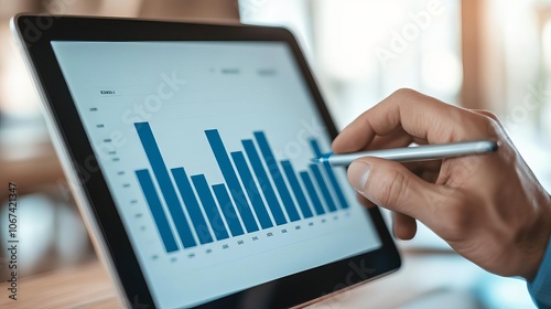 Supervisor reviewing return trends on digital dashboard, data analysis