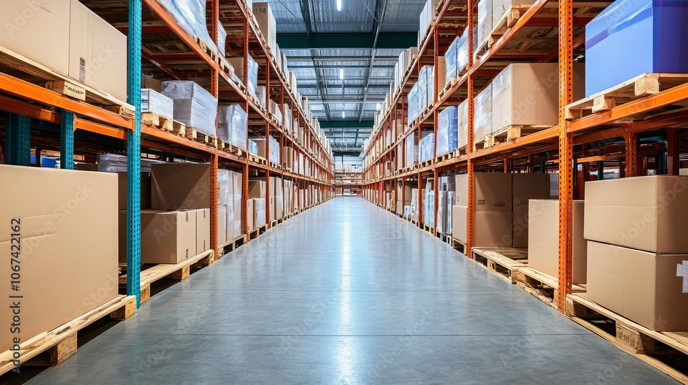 Fototapeta premium Warehouse section dedicated to returns, organized shelves, reverse logistics management