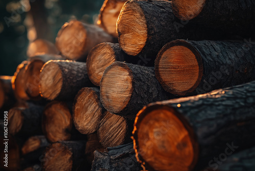 Holzstapel in sanftem Licht im Freien

 photo