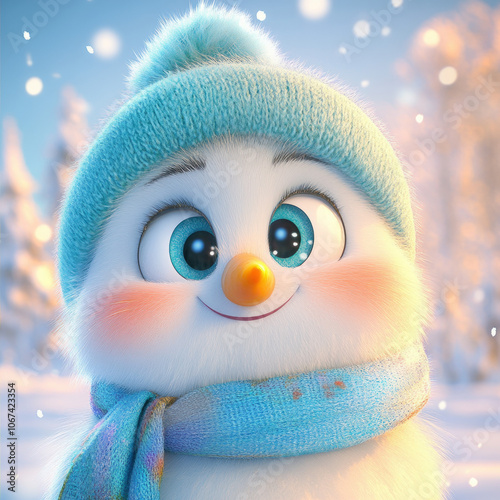 Cute Snowman, Winter Backgr...
