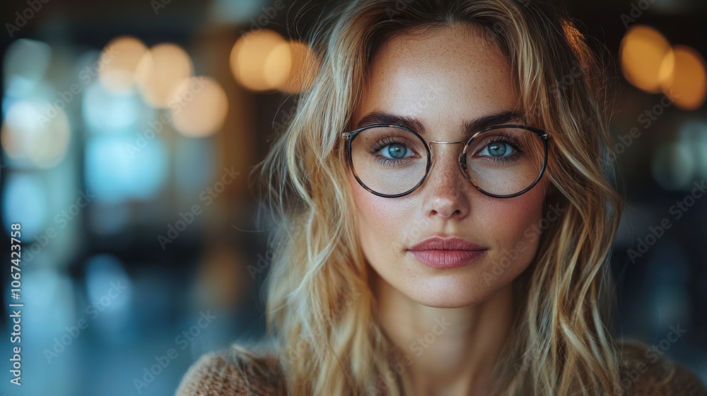 Close-up portrait of a young woman with glasses, showcasing natural beauty and confidence against a soft blurred background. Close-up portrait of a young woman with glasses, showcasing natural beauty and confidence against a soft blurred background.