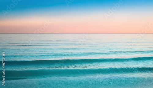 Peaceful Ocean at Sunset with Soft Pastel Sky and Gentle Rippling Waves. Capturing Tranquility and Stillness for Relaxation, Wellness, and Scenic Coastal Landscape Concepts