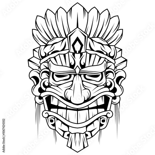 Hand drawn of tiki mask