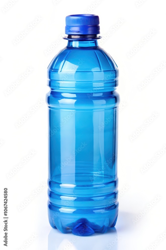 Naklejka premium Blue plastic water bottle white background refreshment drinkware.