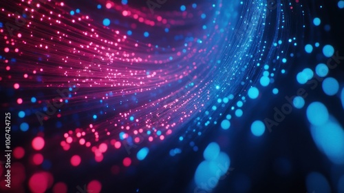 Abstract visualization of glowing particles in a flowing pattern.