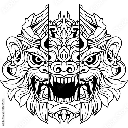 Hand drawn of monkey and balinese mask