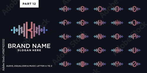 Set of music, equalizer, and audio logo design inspiration combined with letter a to z. part twelve