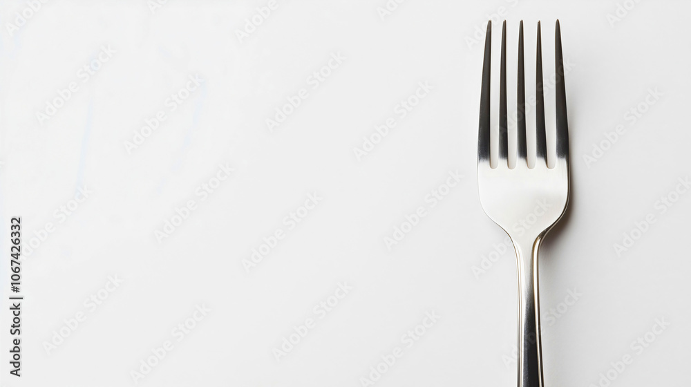 Fork utensil and stainless steel on white dishware background, isolated cutlery with copy space for menu or restaurant dining, perfect for setting a clean table for a meal Fork utensil and stainless steel on white dishware background, isolated cutlery with copy space for menu or restaurant dining, perfect for setting a clean table for a meal
