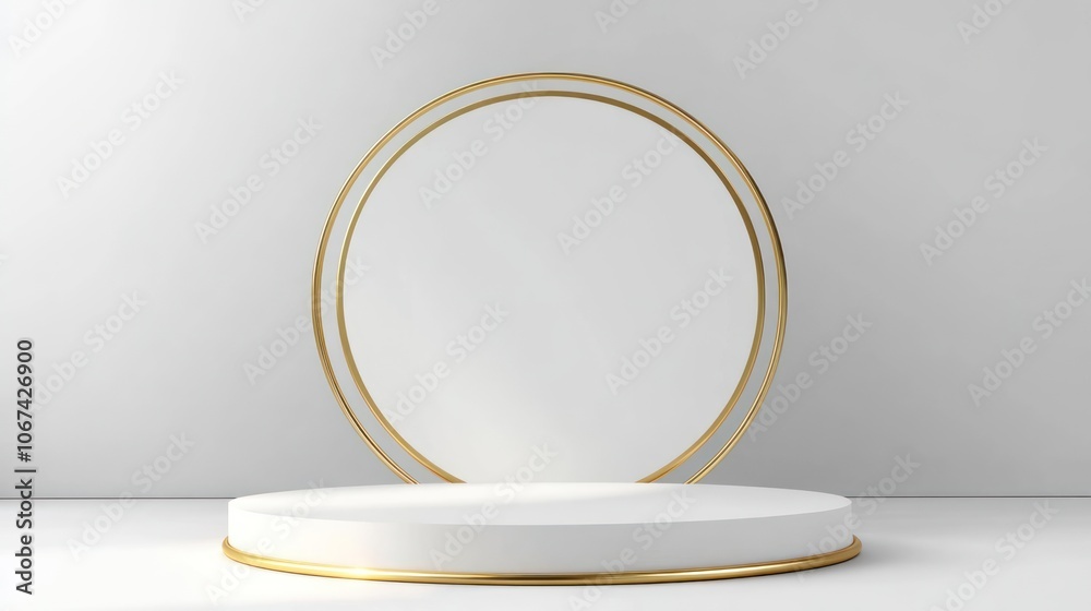 A minimalist display platform with a circular frame, ideal for showcasing products or art. A minimalist display platform with a circular frame, ideal for showcasing products or art.
