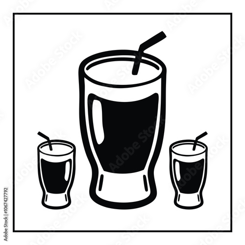 Minimalist Simple and black silhouette Milkshake glass in white background