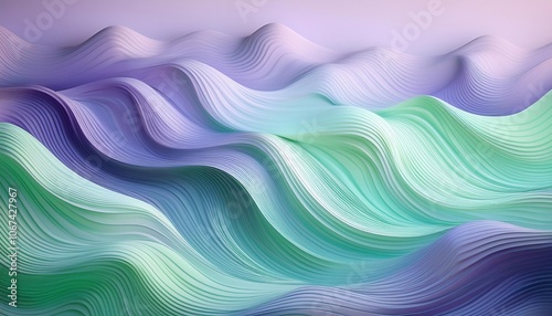 Abstract Pastel Waves. Flowing Lines of Serene Gradient Texture in Soft Green and Lavender, Perfect for Calm Digital Backgrounds, Minimalist Design, and Relaxing Visuals