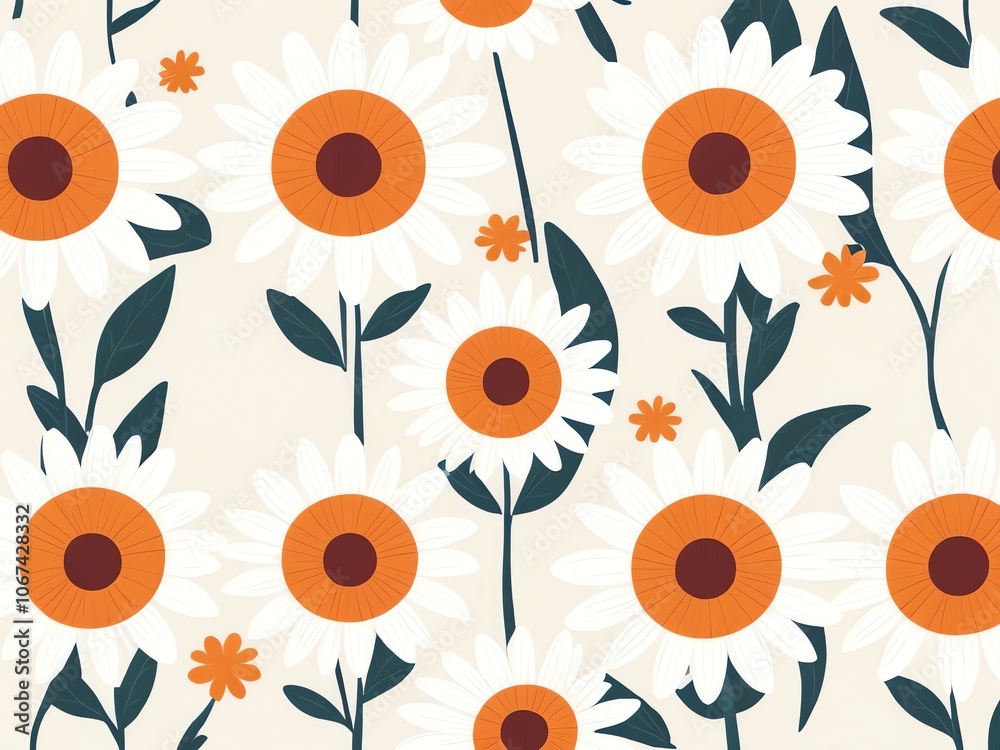 Floral Pattern with White and Orange Flowers Floral Pattern with White and Orange Flowers