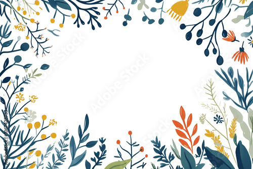 Wallpaper Mural Floral botanical frame with hand-drawn leaves and flowers, creating a natural and elegant border, perfect for invitations or nature-inspired designs Torontodigital.ca
