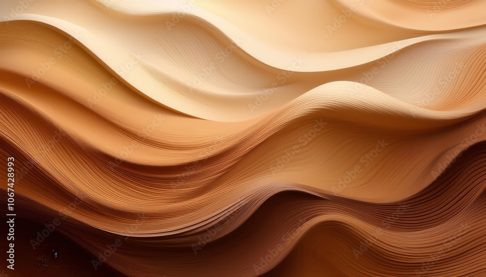 Fototapeta premium Abstract Wavy Layers of Earth Tones. Textured, Fluid Curves in Warm Browns and Beige for Nature Inspired Backgrounds, Minimalist Design Concepts, or Organic Art in Digital and Print Media