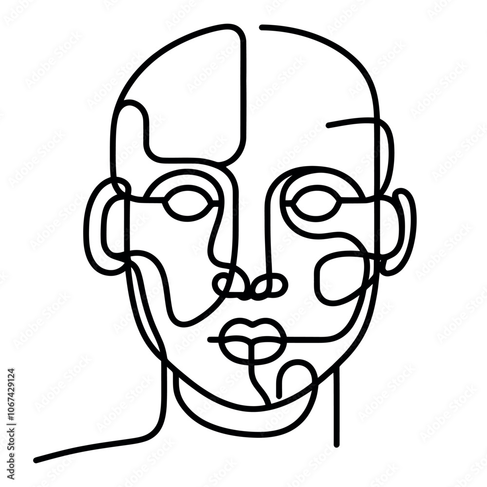 one line drawing robot head technology science vector illustration one line drawing robot head technology science vector illustration