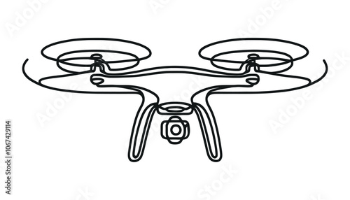 Vector continuous one single line drawing icon of quadcopter camera drone in silhouette on a white background.