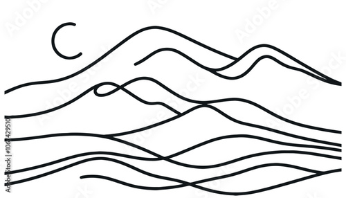 Continuous one line art hand drawn pro vector minimalist mountain illustration