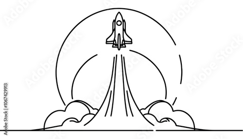 Fototapeta Naklejka Na Ścianę i Meble -  One continuous line drawing of Rocket space ship launch.