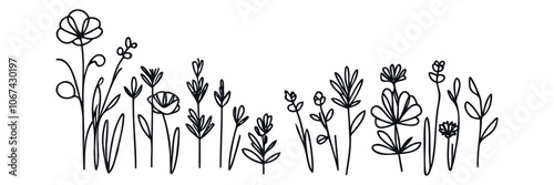 Continuous one line drawing flower set. Minimalist Prints Set