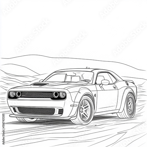 Adult coloring page for book and drawing. Concept vector illustration. High speed drive vehicle. Graphic element. Car wheel. Black contour sketch illustrate Isolated on white background. photo