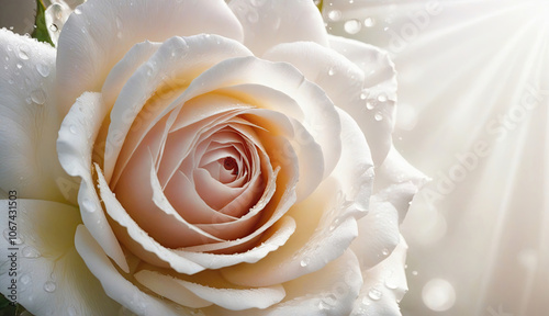 Fototapeta Naklejka Na Ścianę i Meble -  A close up detail of a dewy various rose showcasing its intricate petals and natural beauty