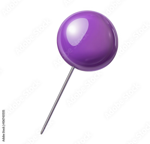 A purple push pin isolated on a transparent background, PNG