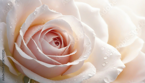 Fototapeta Naklejka Na Ścianę i Meble -  A close up detail of a dewy various rose showcasing its intricate petals and natural beauty