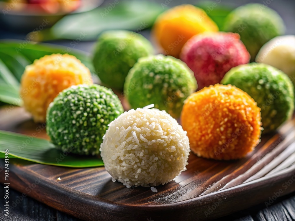 Coconut rice balls: a minimalist, textured close-up.