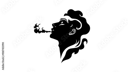 Black and white illustration of a smoker. A guy with a cigarette. Bad habit. Addiction.