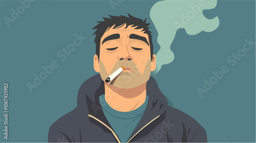 Illustration of a smoker. A guy with a cigarette. Bad habit. Addiction.