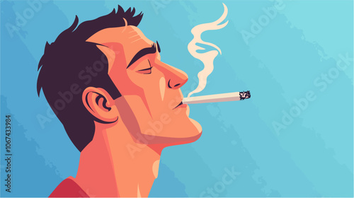Illustration of a smoker. A guy with a cigarette. Bad habit. Addiction.