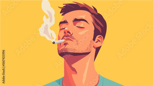 Illustration of a smoker. A guy with a cigarette. Bad habit. Addiction.