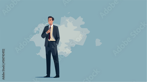Illustration of a smoker. A guy with a cigarette. Bad habit. Addiction.