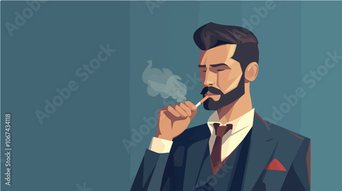 Illustration of a smoker. A guy with a cigarette. Bad habit. Addiction.