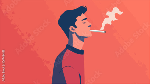 Illustration of a smoker. A guy with a cigarette. Bad habit. Addiction.