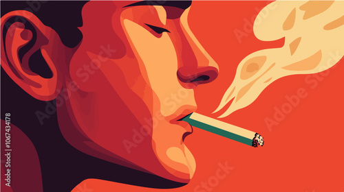 Illustration of a smoker. A guy with a cigarette. Bad habit. Addiction.