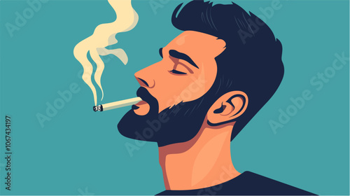 Illustration of a smoker. A guy with a cigarette. Bad habit. Addiction.