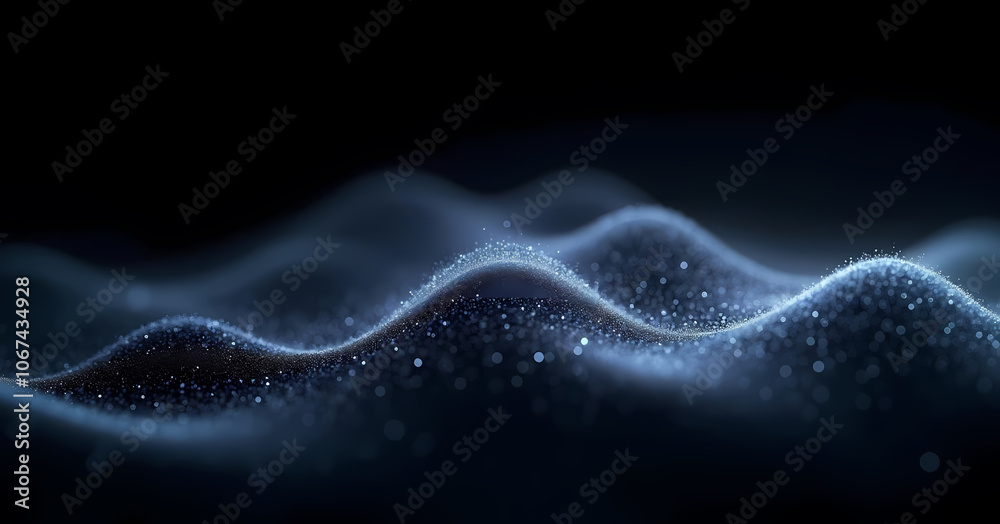 Soft blue wave-like particles on a dark background, creating a tranquil, ethereal atmosphere with flowing contours and subtle sparkles, evoking a sense of calm and mystery. Soft blue wave-like particles on a dark background, creating a tranquil, ethereal atmosphere with flowing contours and subtle sparkles, evoking a sense of calm and mystery.