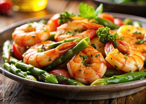 Delicious Sauteed Shrimp with Asparagus - Candid Food Photography