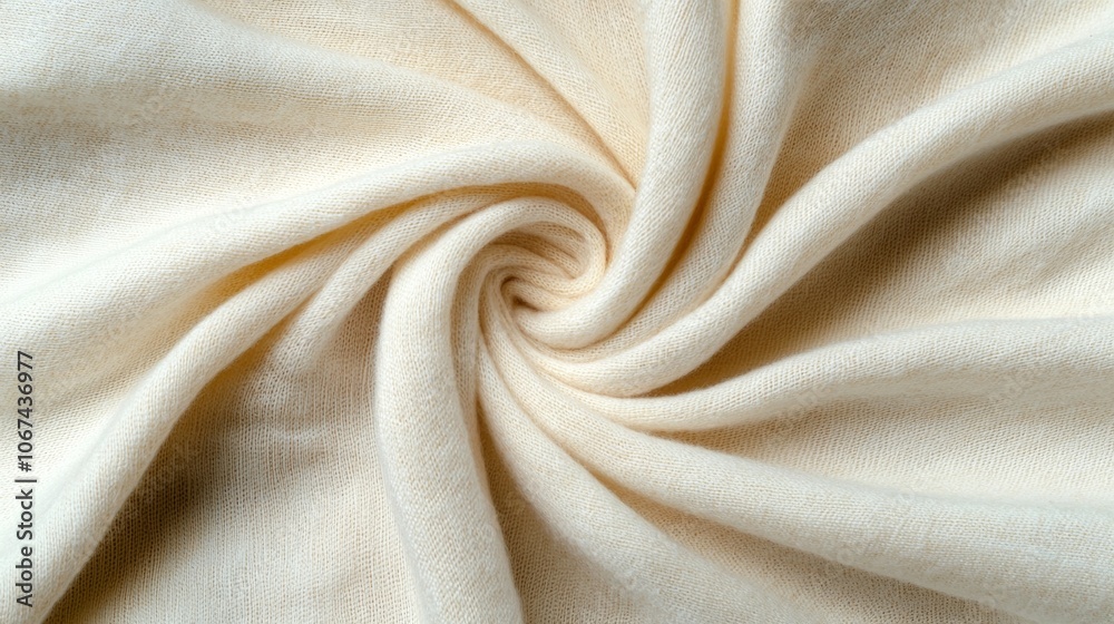 Close up of a soft, cream colored fabric with a spiral pattern. Close up of a soft, cream colored fabric with a spiral pattern.