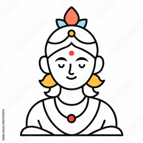 Krishna idol with colors line art vector illustration 