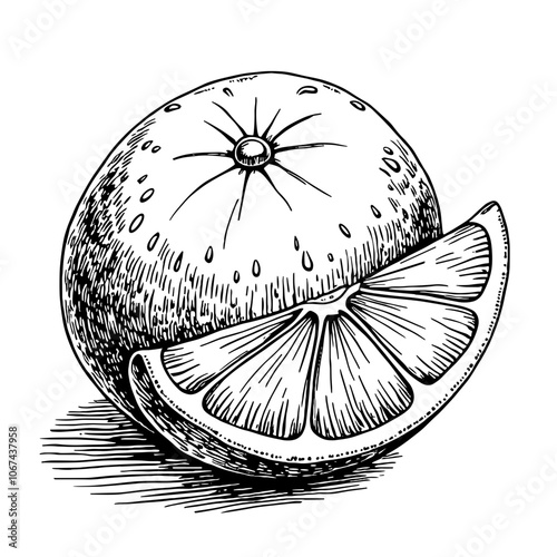 Black and white ink illustration of orange peels