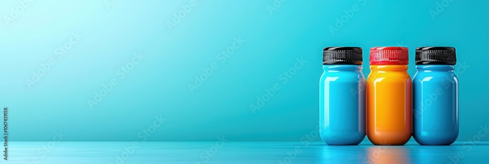 Colorful Bottles on Blue Background. Colorful Bottles on Blue Background.