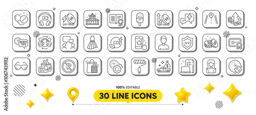 Co2 gas, People chatting and Quick tips line icons pack. 3d design elements. Puzzle time, Lightning bolt, Excise duty web icon. Bitcoin, Medical pills, Certificate pictogram. Vector